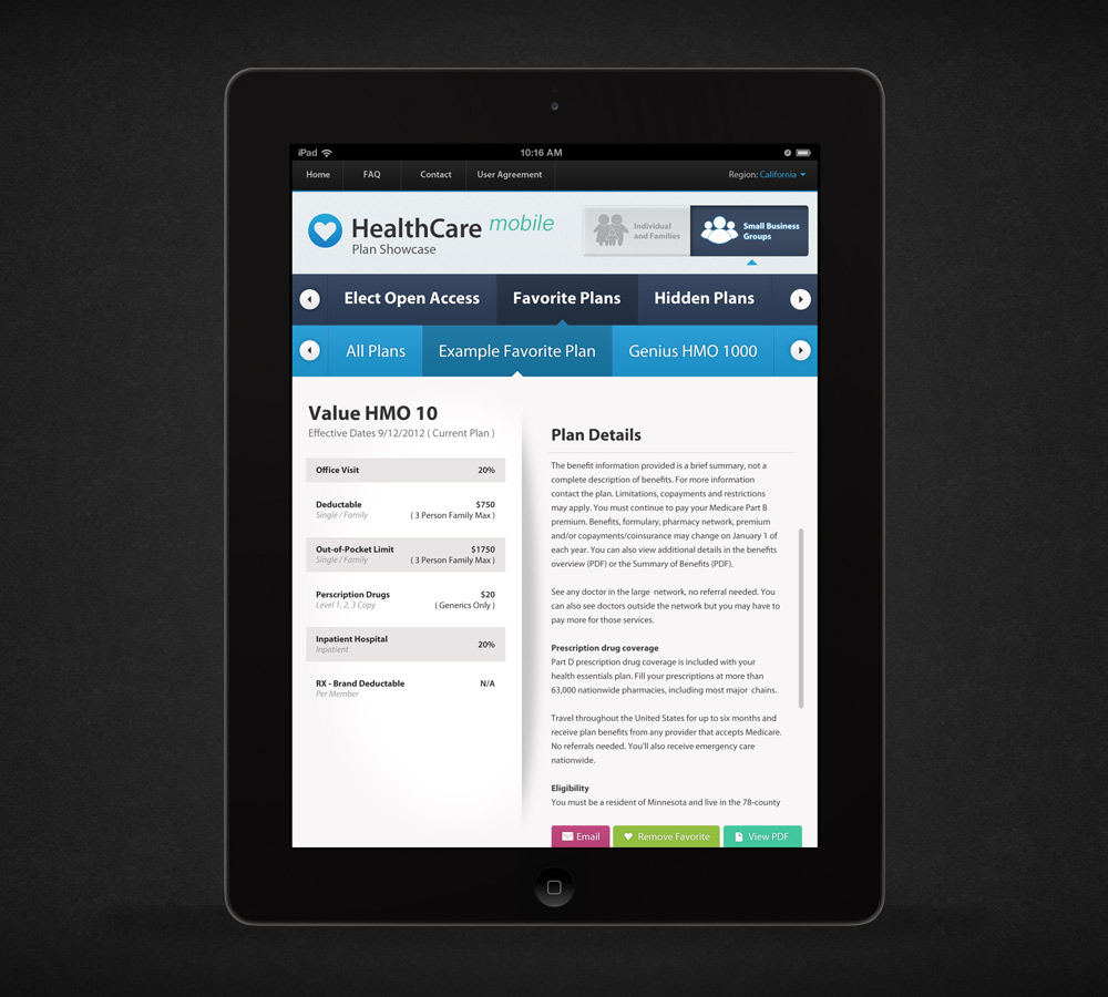 Health Insurance Plan Showcase iPad App