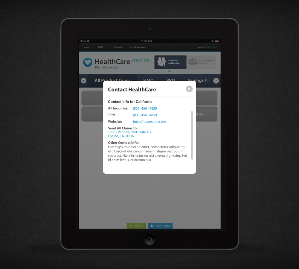 Health Insurance Plan Showcase iPad App