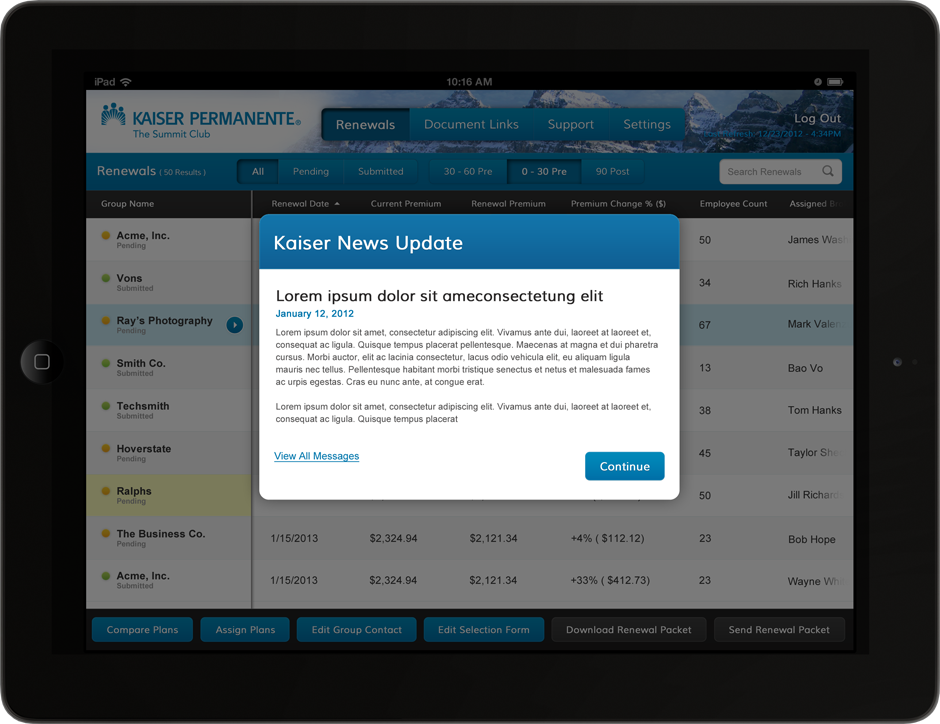 Kaiser Broker iPad App
