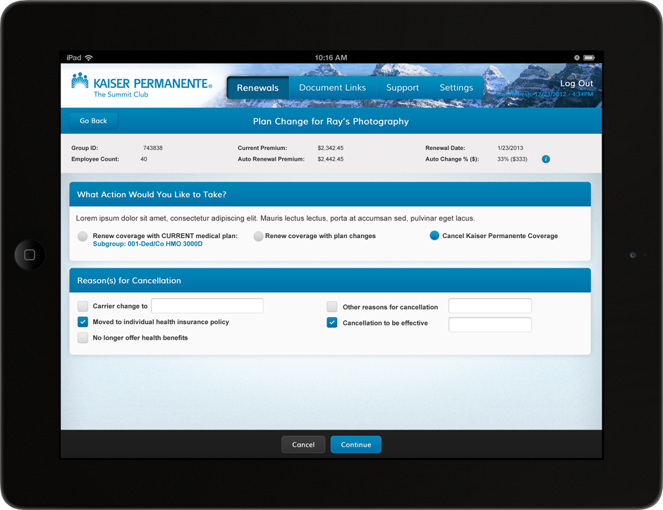 Kaiser Broker iPad App