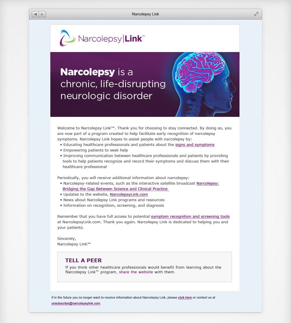 Narcolepsylink Marketing Email